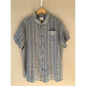 Katin Mens XXL Blue Gray Striped Cotton Linen Short Sleeve Button Down Shirt